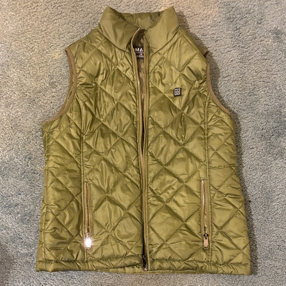 Womens Heated Olive Green Quilted Vest no battery